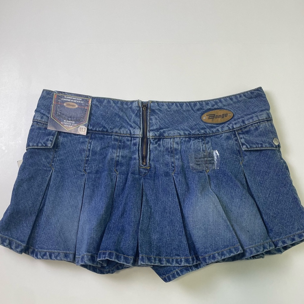 BONGO Denim Pleated Mini Skort - Blue - Picture 2 of 15